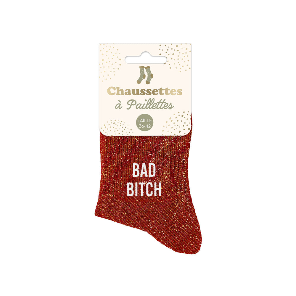 Chaussettes à paillettes humoristiques: Bad bitch