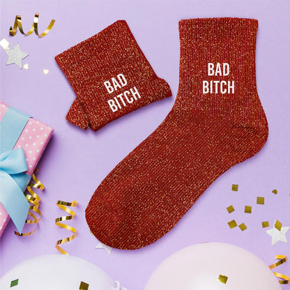 Chaussettes à paillettes humoristiques: Bad bitch