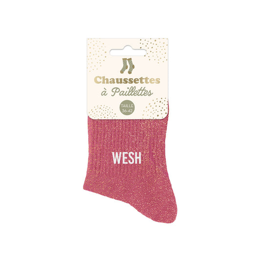 Chaussettes à paillettes humoristiques: Wesh