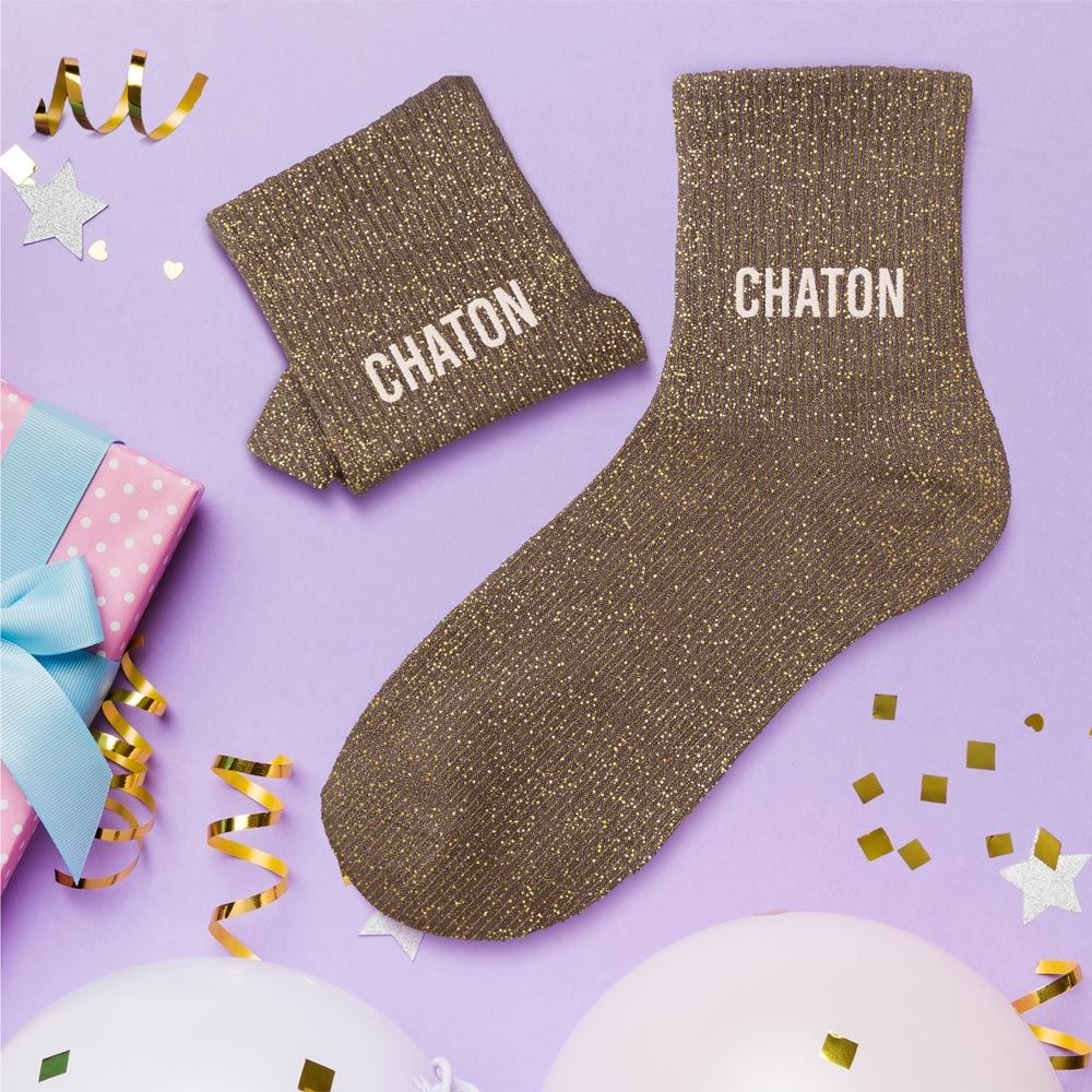 Chaussettes à paillettes humoristiques: Chaton