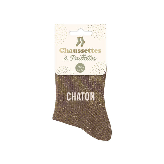 Chaussettes à paillettes humoristiques: Chaton