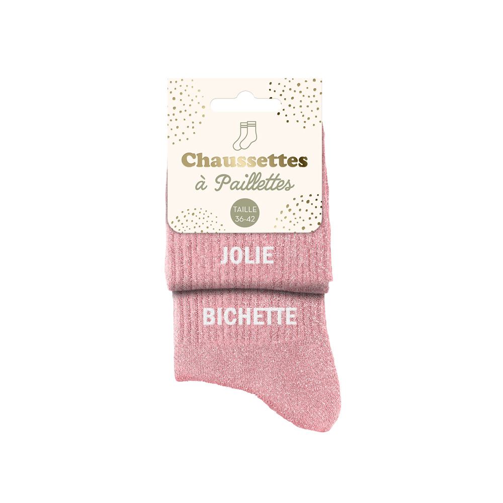 Chaussettes à paillettes humoristiques: Jolie / Bichette