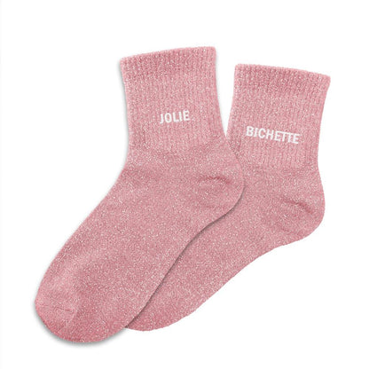 Chaussettes à paillettes humoristiques: Jolie / Bichette