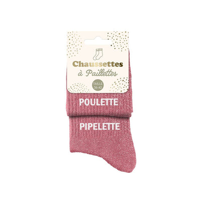 Chaussettes à paillettes humoristiques: Poulette / Pipelette