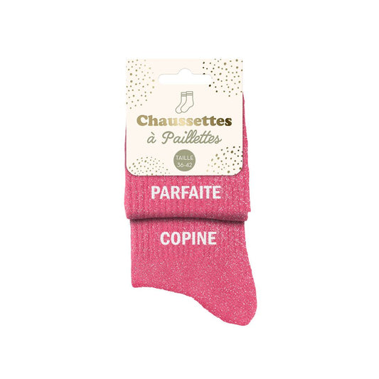 Chaussettes à paillettes humoristiques: Copine / Parfaite