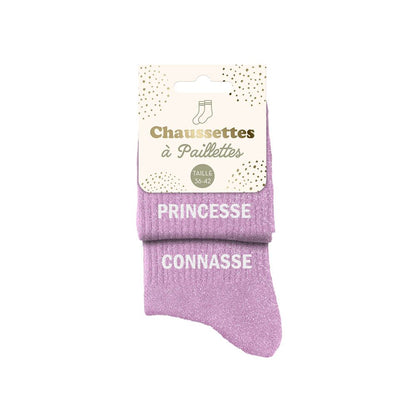 Chaussettes à paillettes humoristiques: Princesse / Connasse