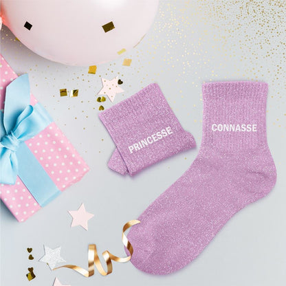 Chaussettes à paillettes humoristiques: Princesse / Connasse