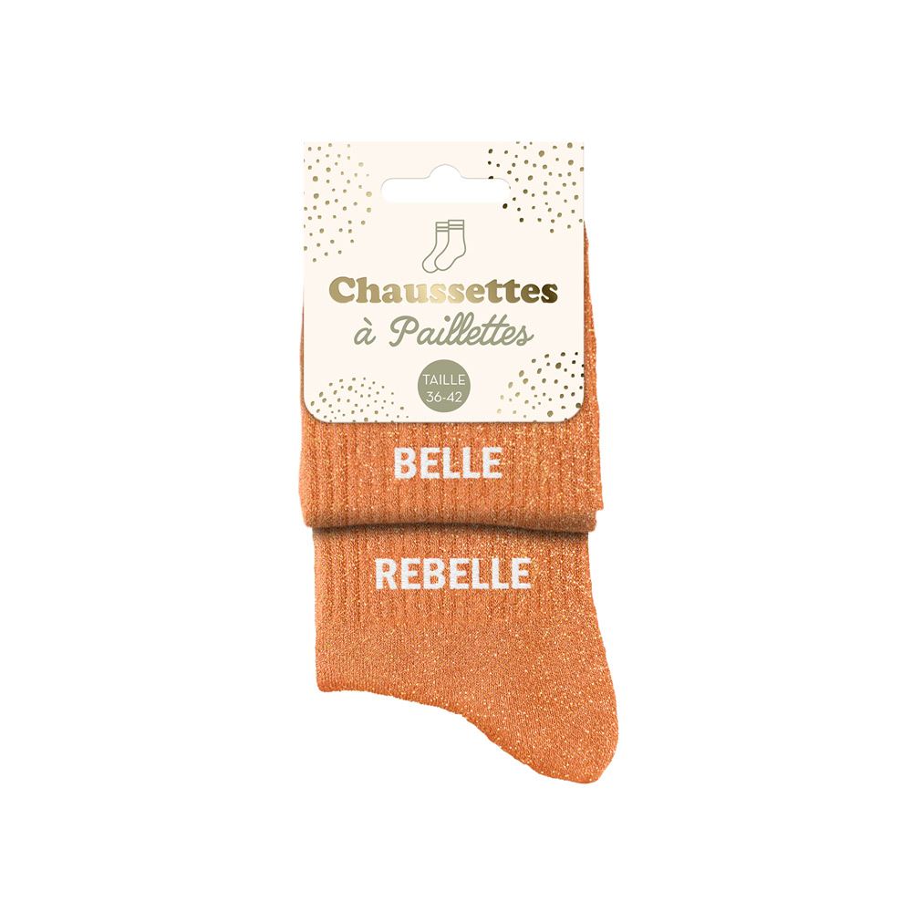 Chaussettes à paillettes humoristiques: Belle / Rebelle