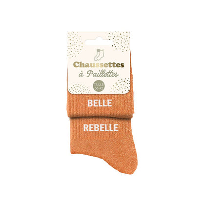 Chaussettes à paillettes humoristiques: Belle / Rebelle