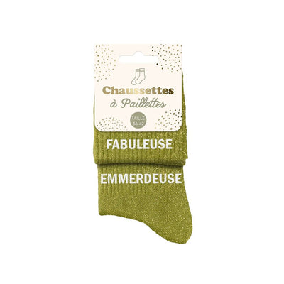 Chaussettes à paillettes humoristiques: Fabuleuse / Emmerdeuse