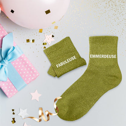 Chaussettes à paillettes humoristiques: Fabuleuse / Emmerdeuse