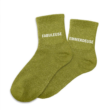 Chaussettes à paillettes humoristiques: Fabuleuse / Emmerdeuse