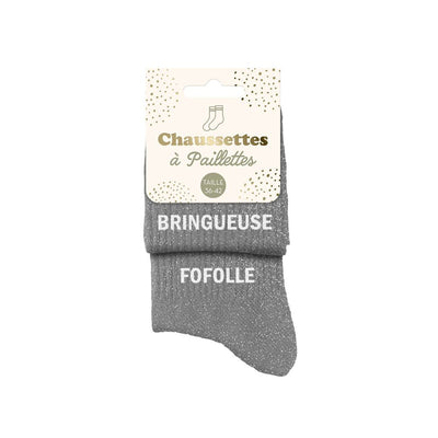 Chaussettes à paillettes humoristiques: Bringueuse / Fofolle