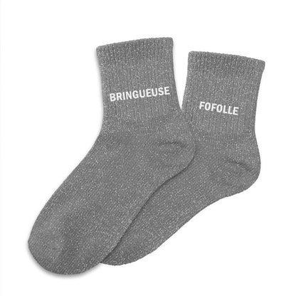 Chaussettes à paillettes humoristiques: Bringueuse / Fofolle