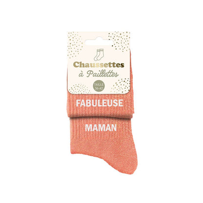 Chaussettes à paillettes humoristiques: Fabuleuse / Maman