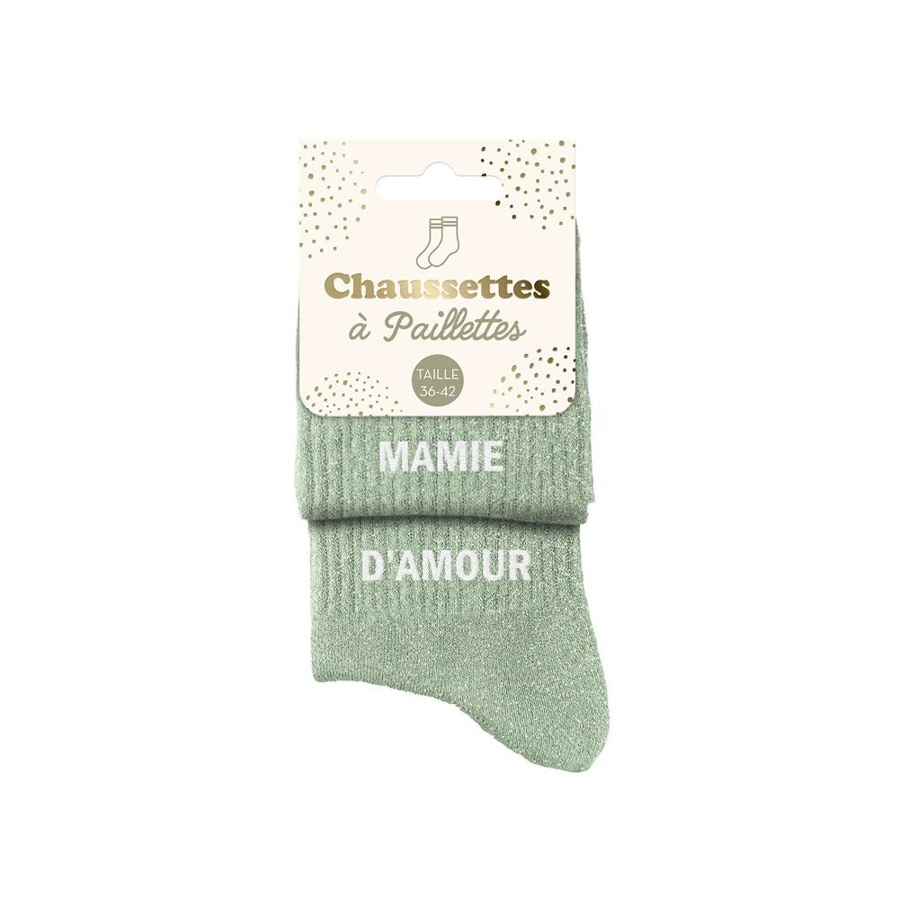 Chaussettes à paillettes humoristiques: Mamie / D'amour