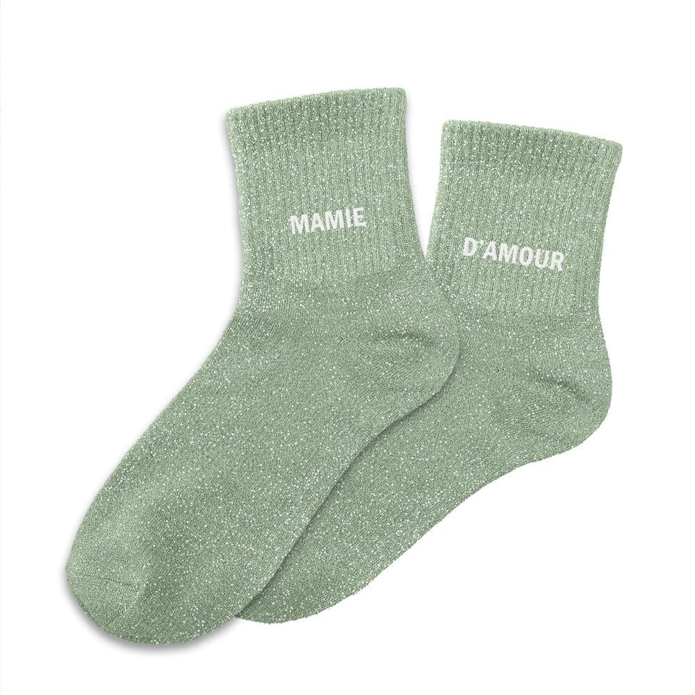 Chaussettes à paillettes humoristiques: Mamie / D'amour