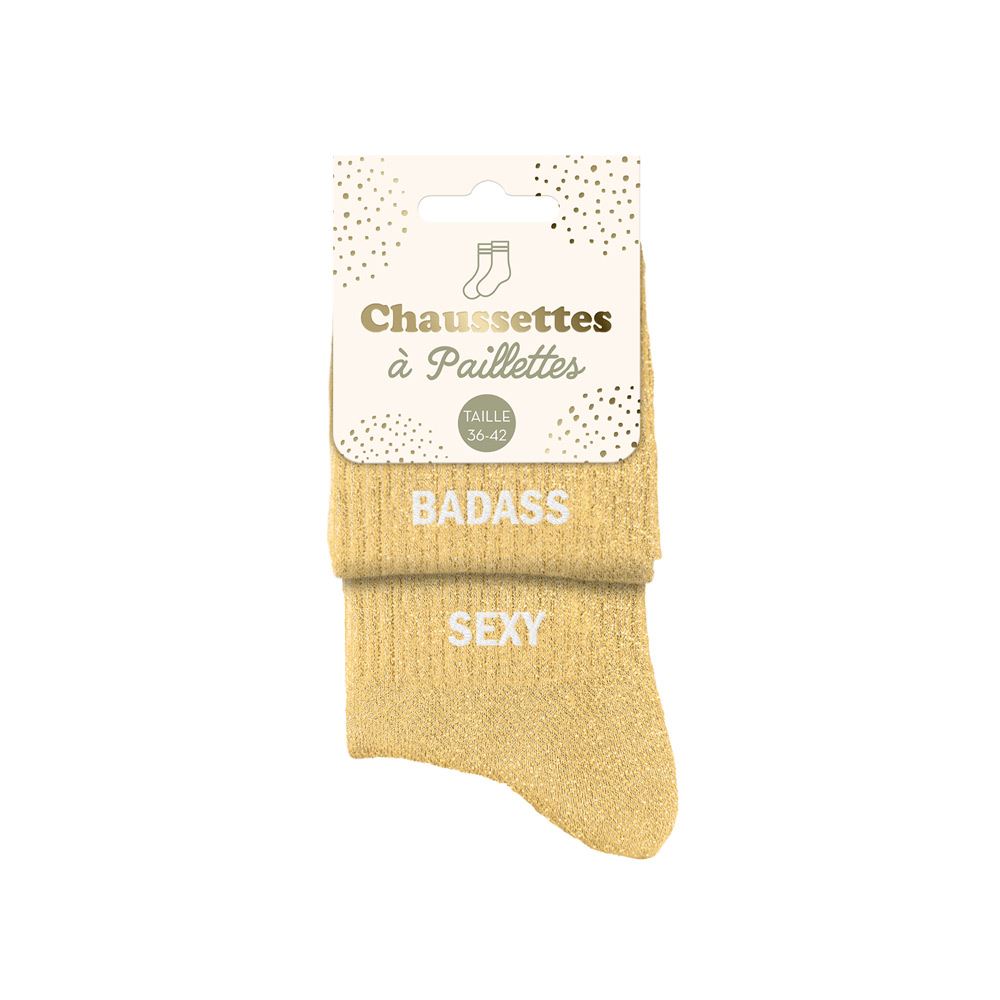 Chaussettes à paillettes humoristiques: Badass / Sexy