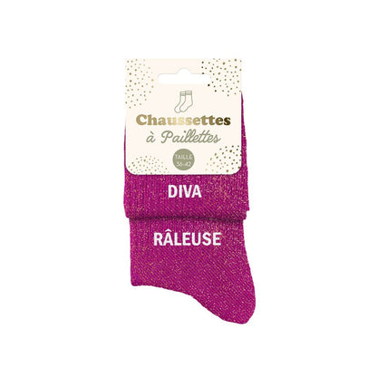 Chaussettes à paillettes humoristiques: Diva / Râleuse