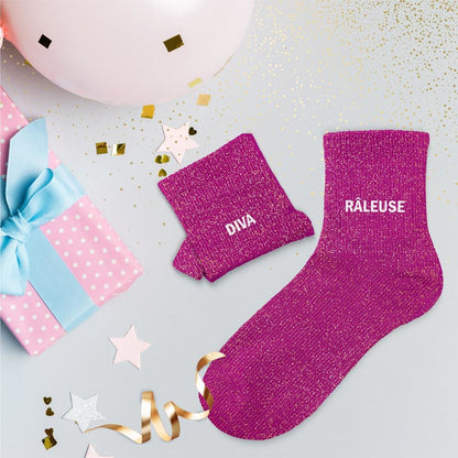 Chaussettes à paillettes humoristiques: Diva / Râleuse