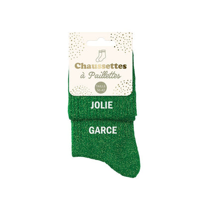 Chaussettes à paillettes humoristiques: Jolie / Garce