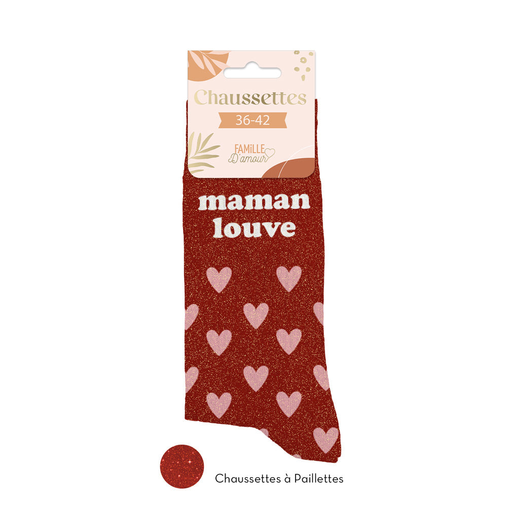 Chaussettes à paillettes humoristiques: Maman louve