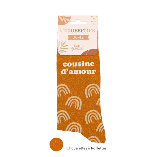 Chaussettes à paillettes humoristiques: Cousine d'amour