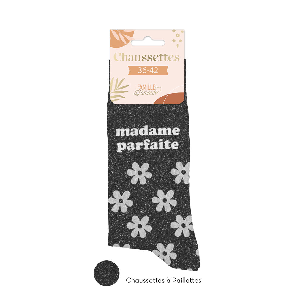 Chaussettes à paillettes humoristiques: Madame parfaite