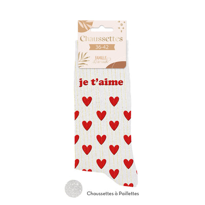 Chaussettes à paillettes humoristiques: Je t'aime