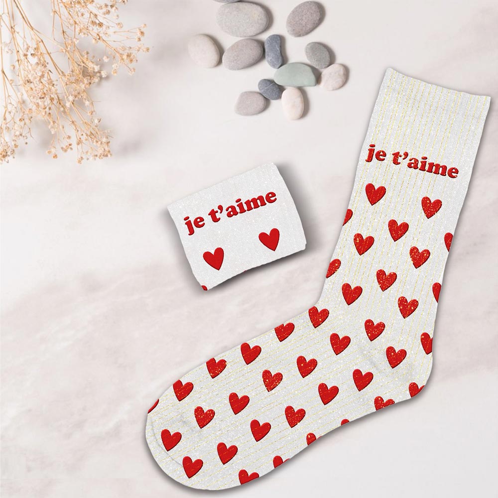 Chaussettes à paillettes humoristiques: Je t'aime