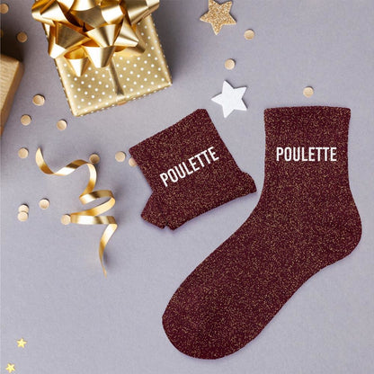 Chaussettes à paillettes humoristiques: Poulette