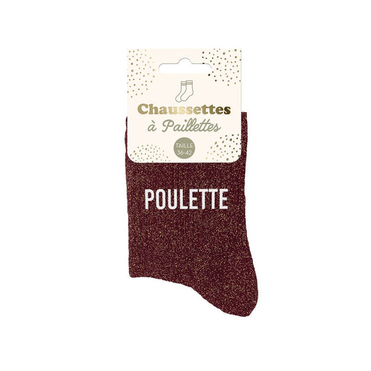 Chaussettes à paillettes humoristiques: Poulette