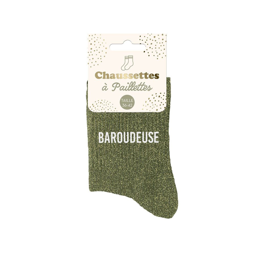 Chaussettes à paillettes humoristiques: Baroudeuse