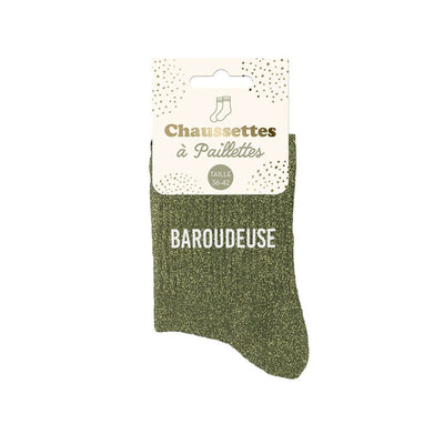 Chaussettes à paillettes humoristiques: Baroudeuse