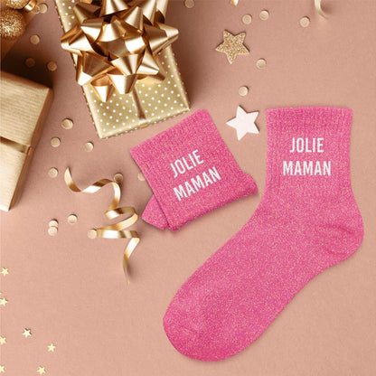 Chaussettes à paillettes humoristiques: Jolie maman