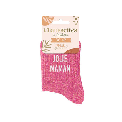 Chaussettes à paillettes humoristiques: Jolie maman