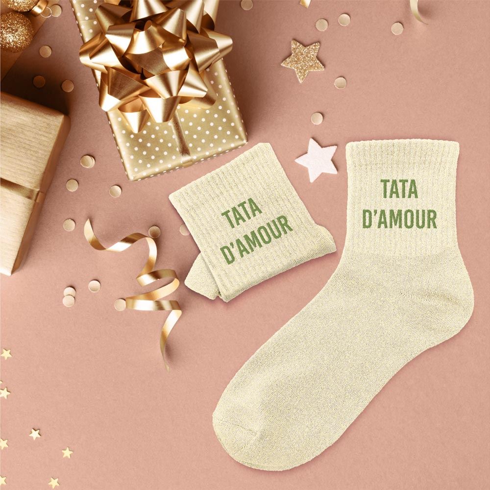 Chaussettes à paillettes humoristiques: Tata d'amour