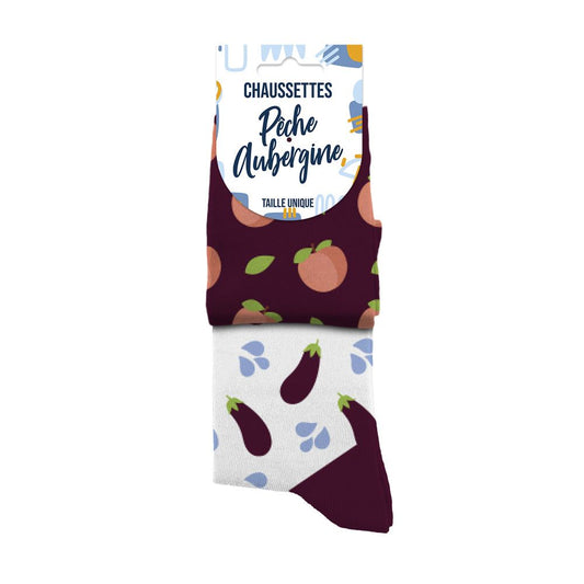 Chaussettes humoristiques: Pêche aubergine