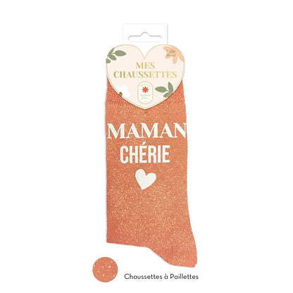 Chaussettes à paillettes humoristiques: Maman chérie