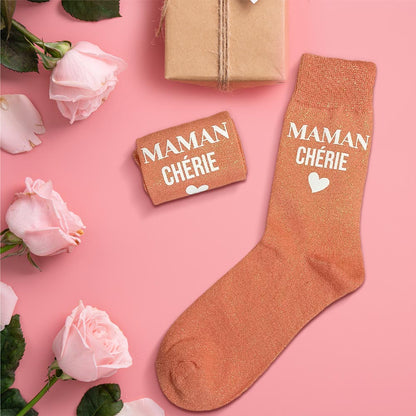 Chaussettes à paillettes humoristiques: Maman chérie