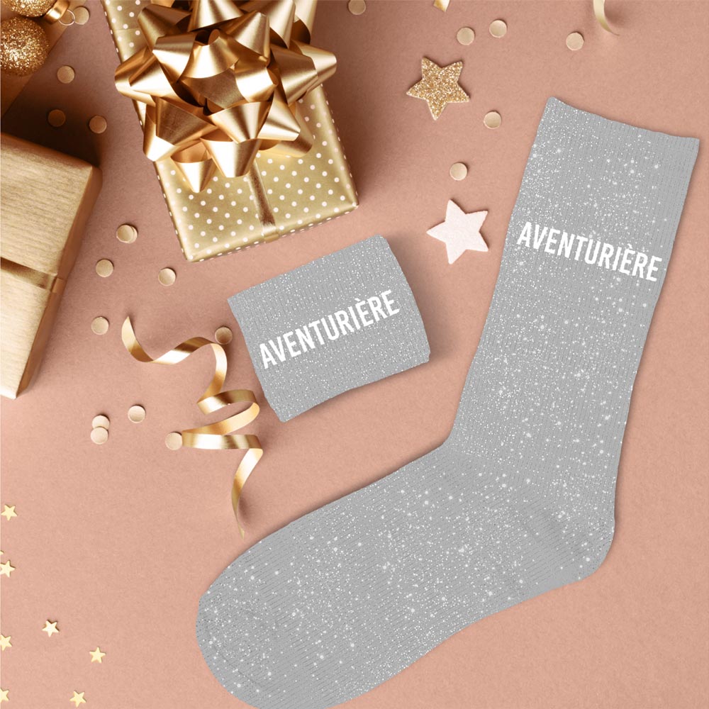 Chaussettes à paillettes humoristiques: Aventurière