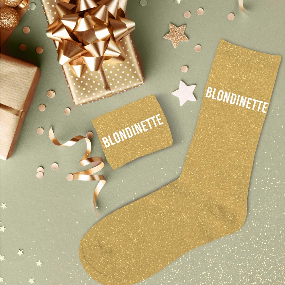 Chaussettes à paillettes humoristiques: Blondinette