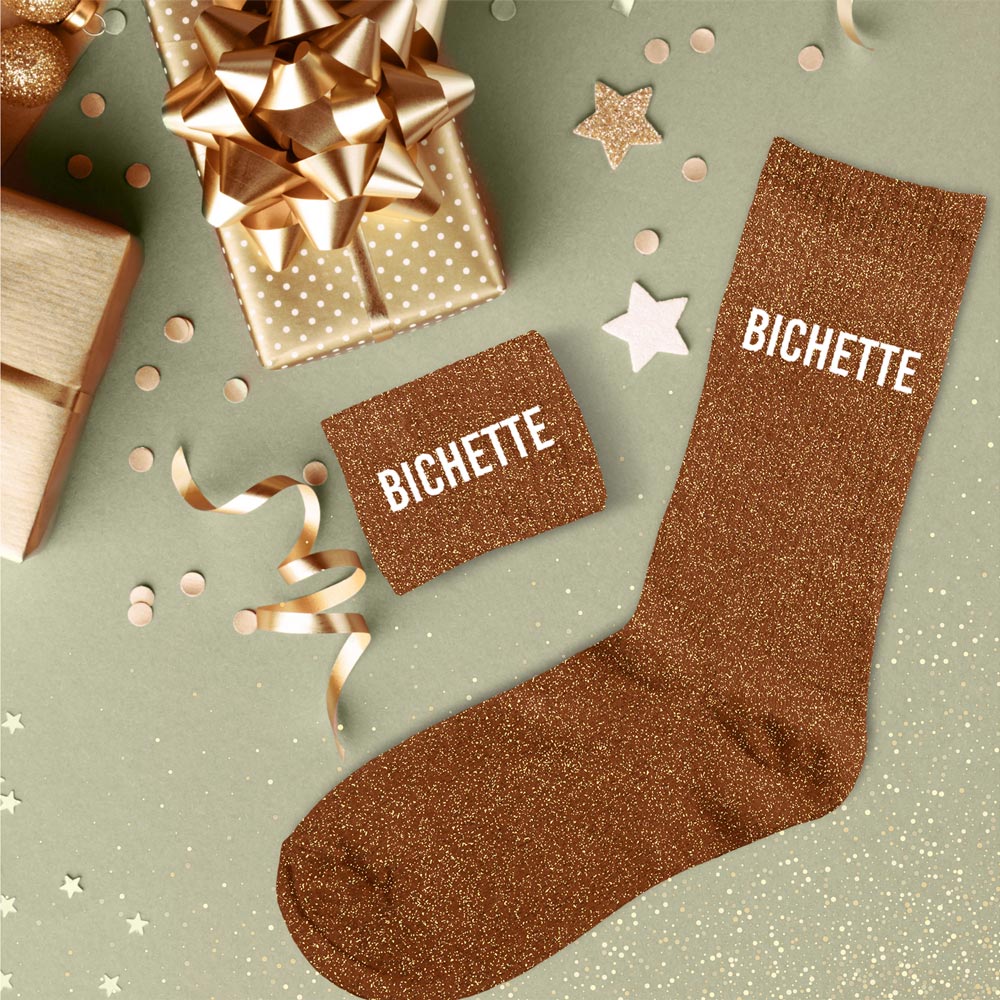 Chaussettes à paillettes humoristiques: Bichette