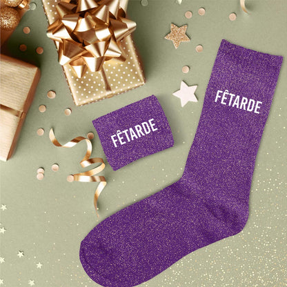 Chaussettes à paillettes humoristiques: Fêtarde