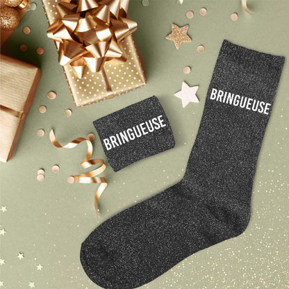 Chaussettes à paillettes humoristiques: Bringueuse