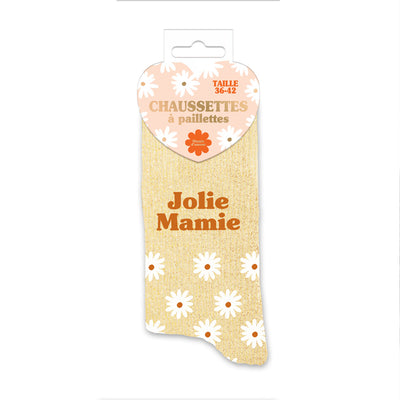 Chaussettes à paillettes humoristiques: Jolie mamie