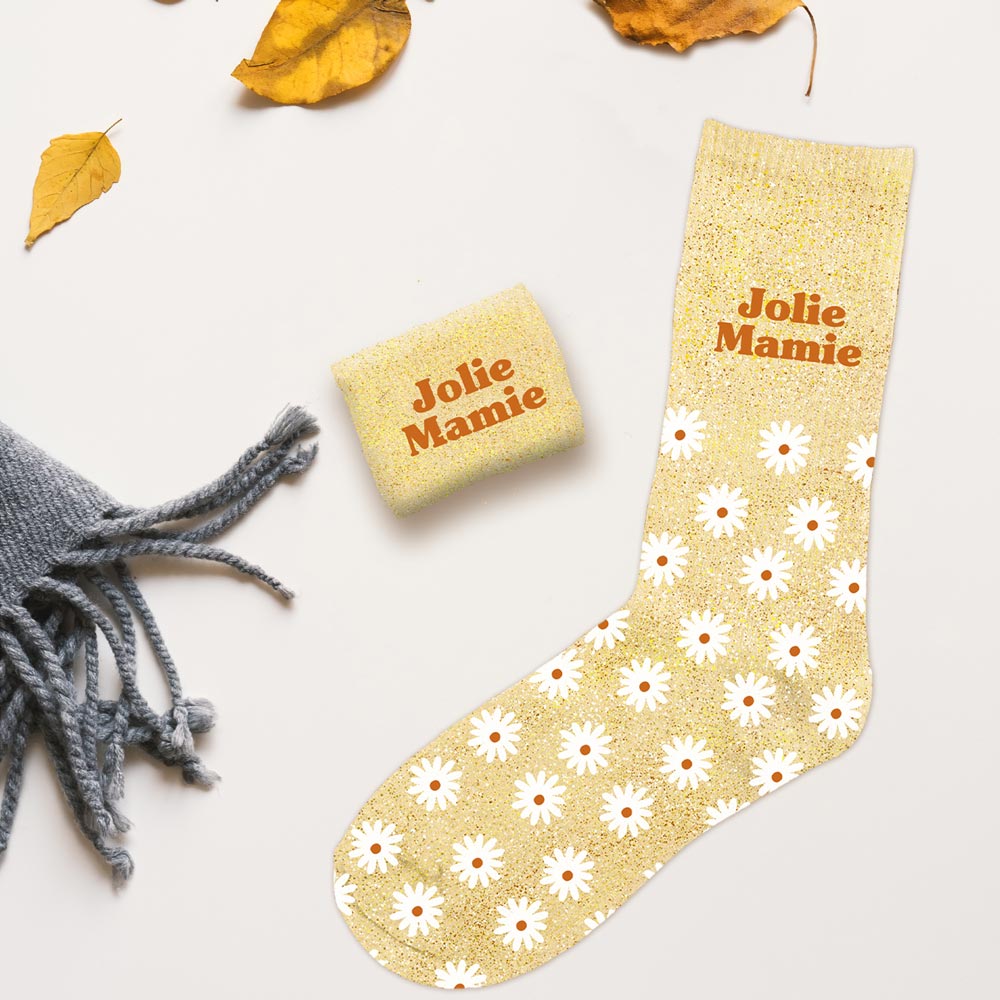 Chaussettes à paillettes humoristiques: Jolie mamie