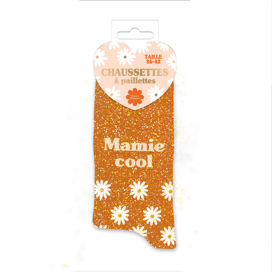 Chaussettes à paillettes humoristiques: Mamie cool