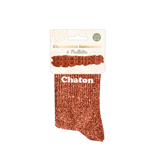 Chaussettes à paillettes humoristiques: Chaton