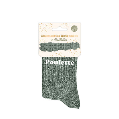 Chaussettes à paillettes humoristiques: Poulette